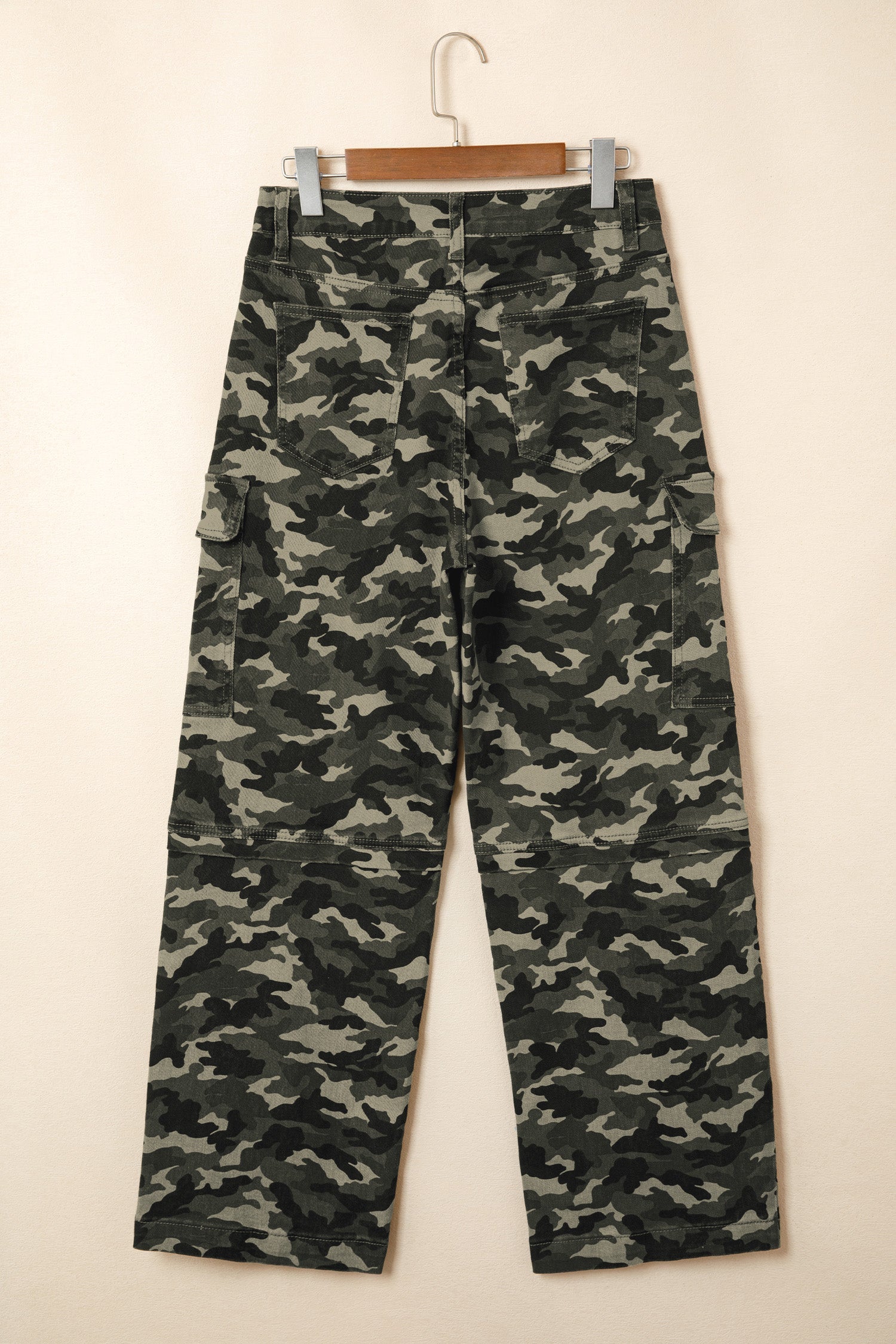 Camo Denim Cargo Wide Leg Pants High Rise Streetwear Utility Jeans