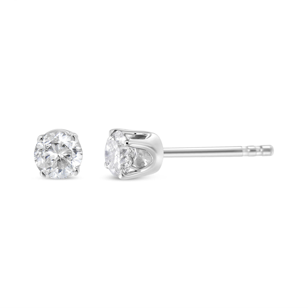 14K White Gold 1.00 Cttw Round Brilliant-Cut Near Colorless Diamond Classic 4-Prong Stud Earrings (H-I Color, I1-I2 Clarity)