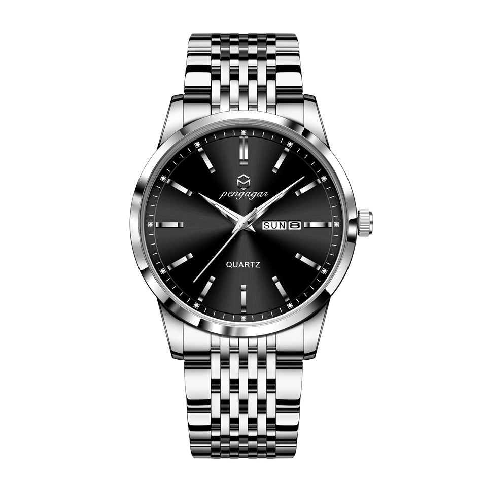 Mens Water-Resistant Quartz Wristwatch with Steel Band and Dial