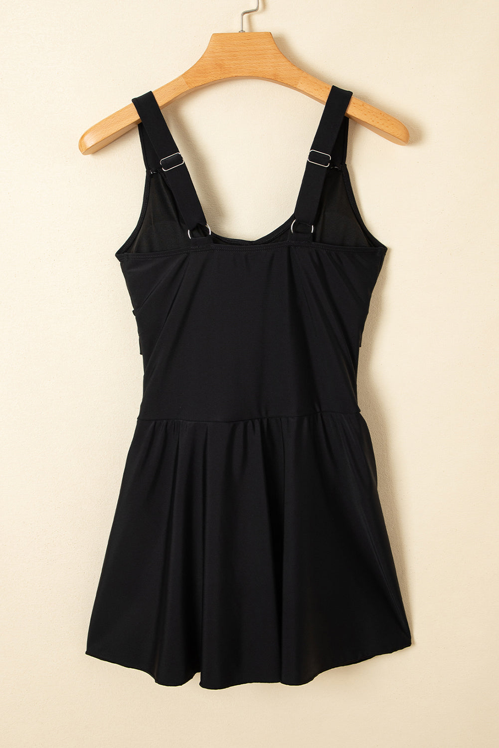 Black Adjustable Straps Cutout Ruched Knot Slit One Piece Swim Dress
