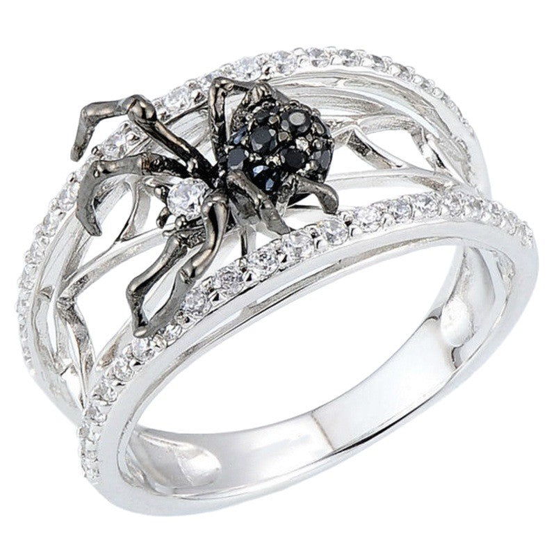 Huaya Classic Fashion 925 Silver Black Spider Ring Popular In Europe And America Personality Women's Ring Factory Direct Sales