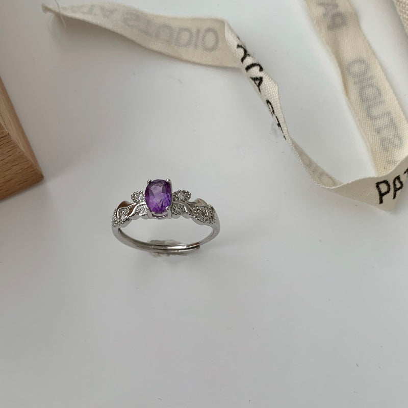 Vintage Vine Oval Gemstone Open Ring For Women, Elegant Luxury Niche Design,