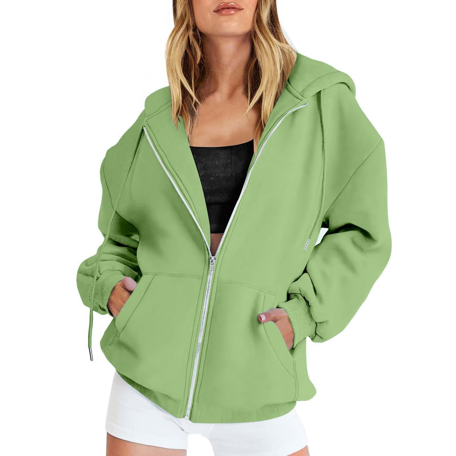 PIFAME Prime Big Deal Days October 10-11 Zip Up Sweater Women Hoodie Hoodies Sweatshirt Red Hoodie Grey Sweatshirt Black Hoodie Zip Up Women Amazon Products Only Sold By Amazon Green-4 Large