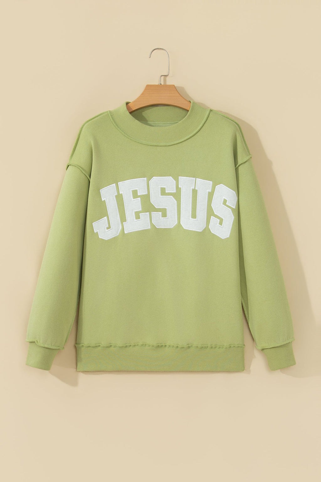 JESUS Letter Print Exposed Seam Mock Neck Sweatshirt