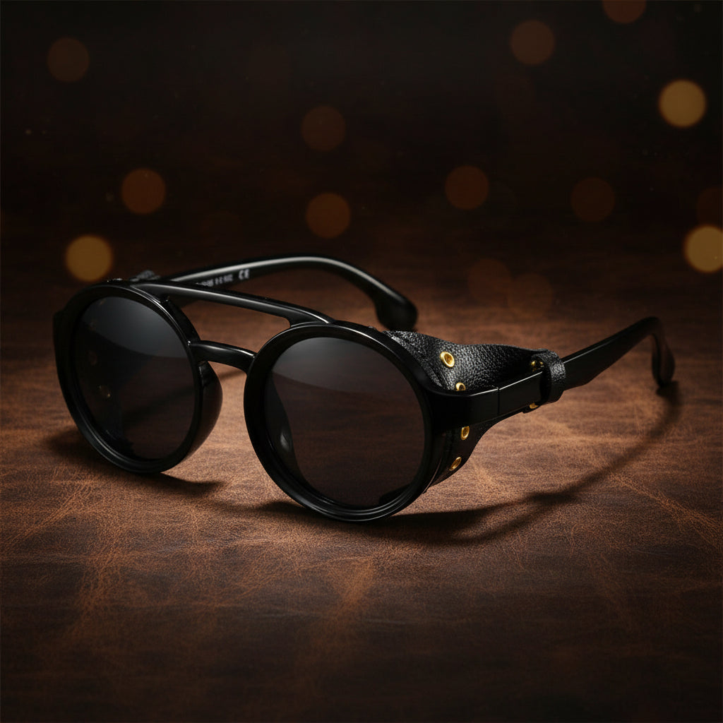 Retro Round Leather Frame Sunglasses – Vintage Steampunk Shades