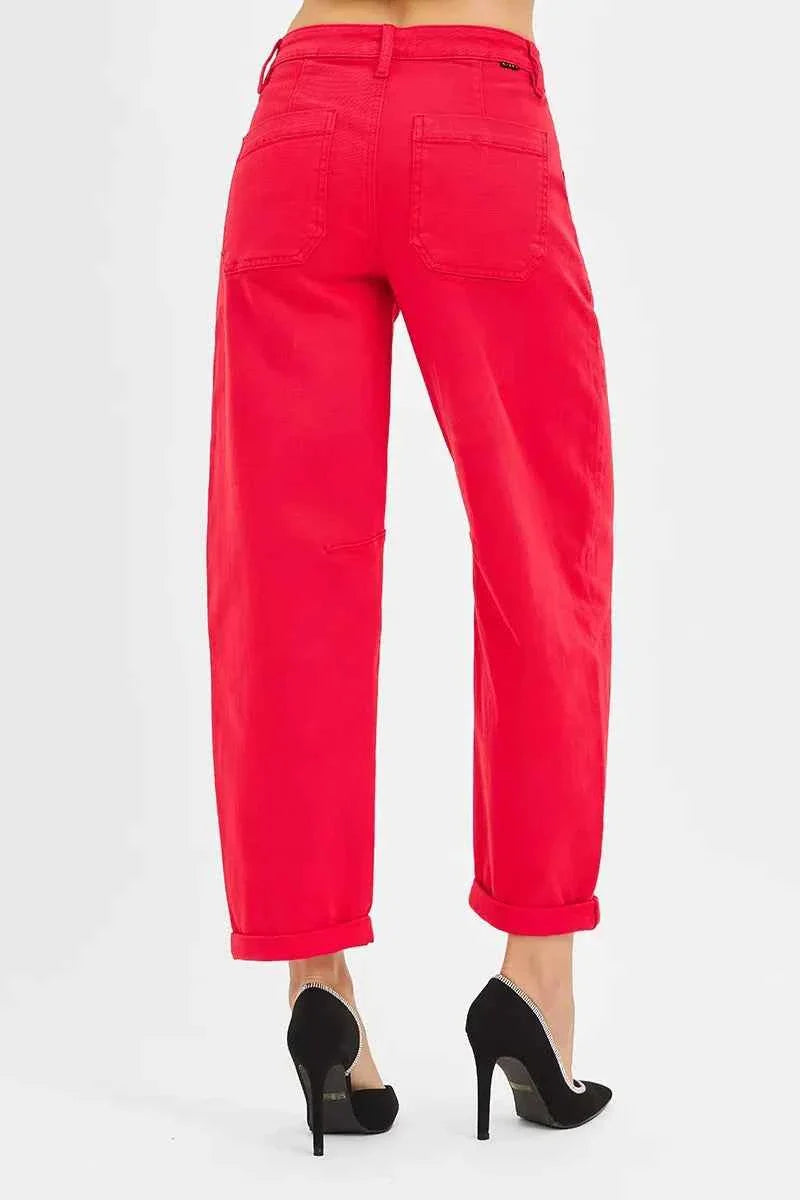 High Rise Ankle Cuffed Barrel Pants