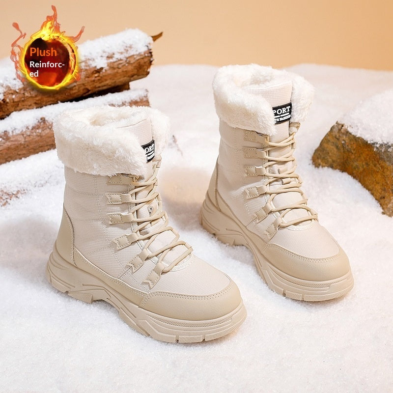 Women’s Fleece-Lined Winter Boots with Chunky Sole Beige