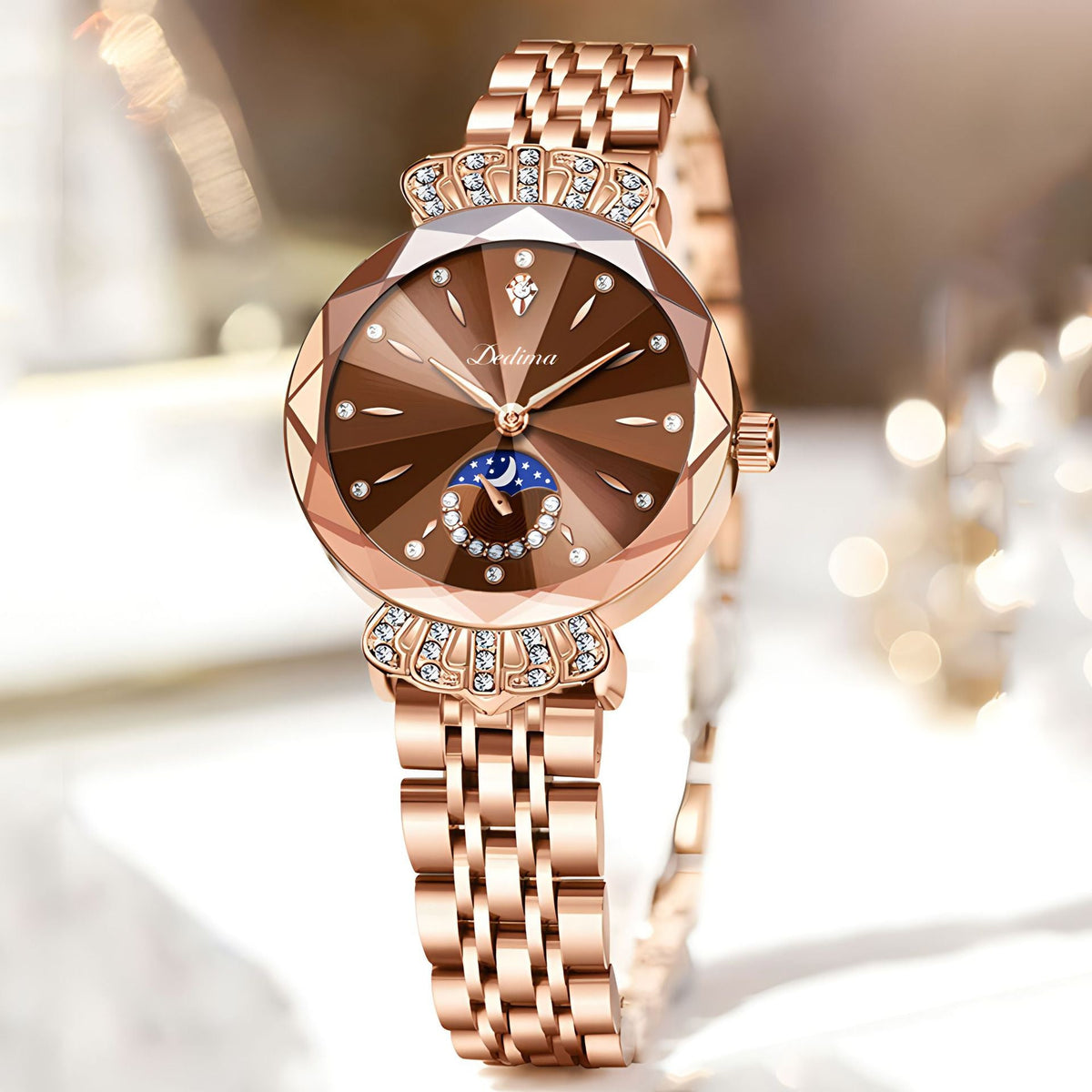 Womens Diamond-embellished Water-resistant Steel-band Casual Luxury Watch