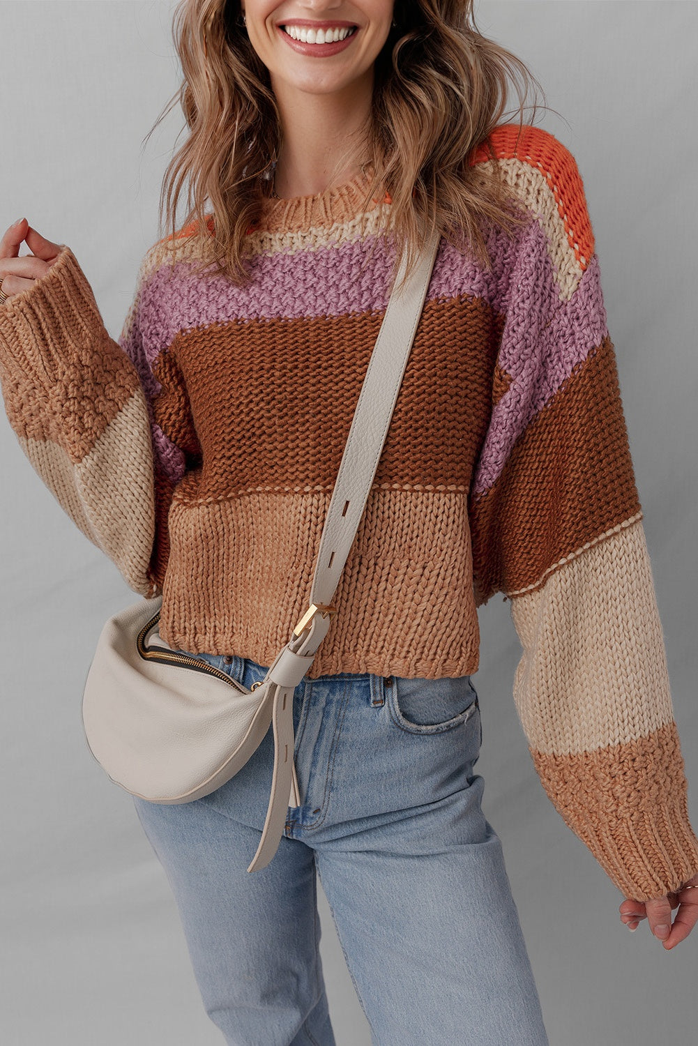 Colorblock Drop Shoulder Cropped Sweater