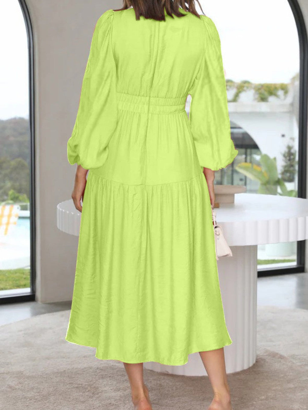 Bohemian Deep V-Neck Maxi Dress with Dramatic Balloon Sleeves