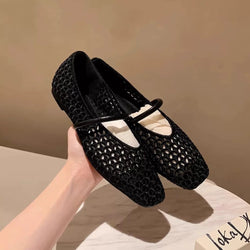 Woven Square Toe Slip-On Pumps Retro Roman Low Heel Shoes