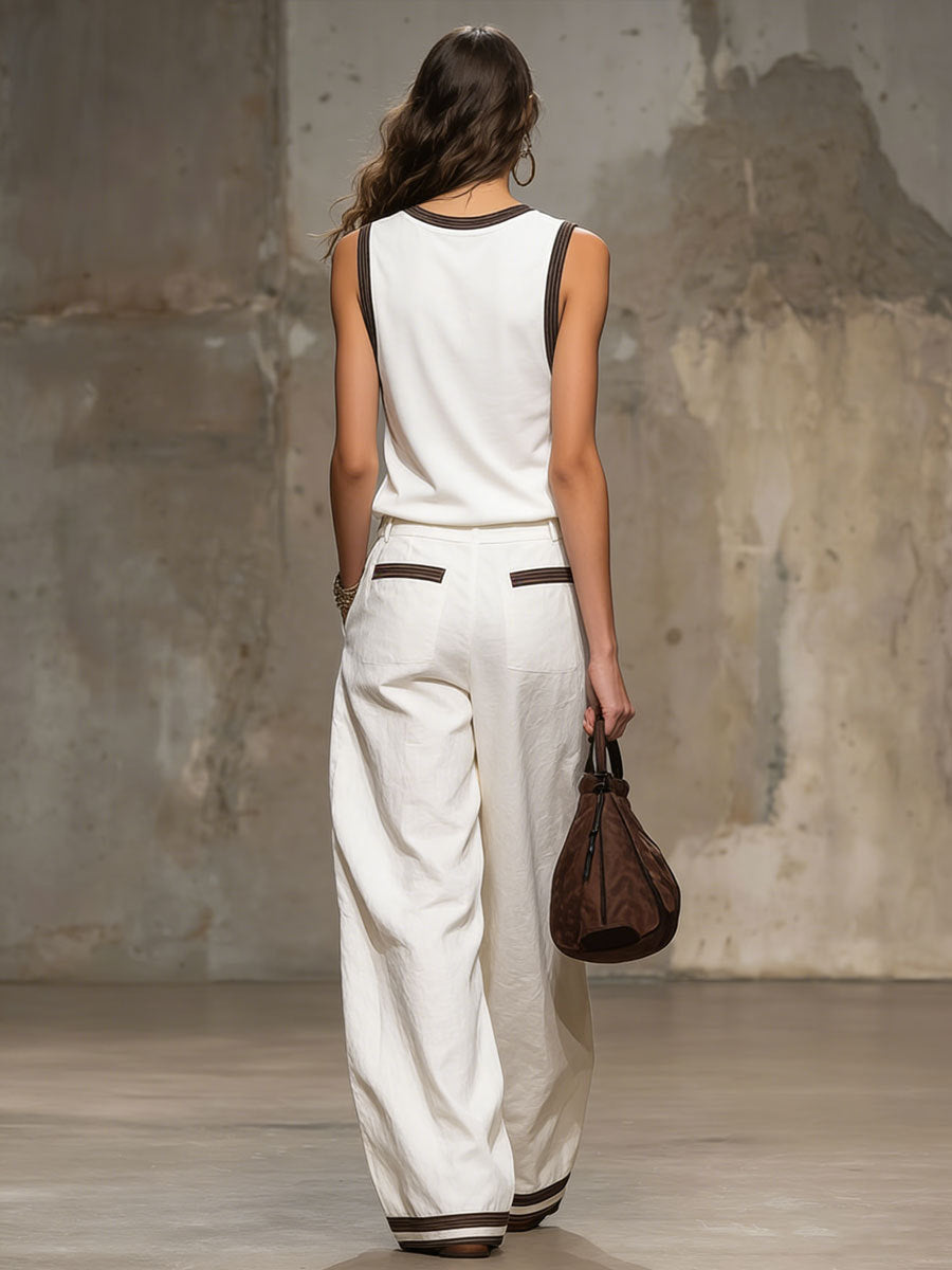 Women's Minimalist Sleeveless Tank and Wide Leg Pant Set - Image 2