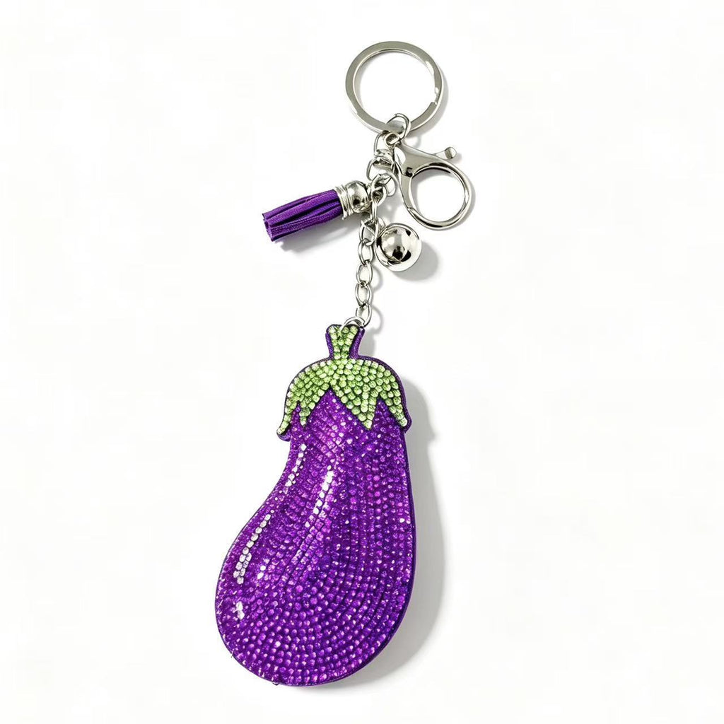 Hot-fix Rhinestone Eggplant Keychaincreative Fruit Design