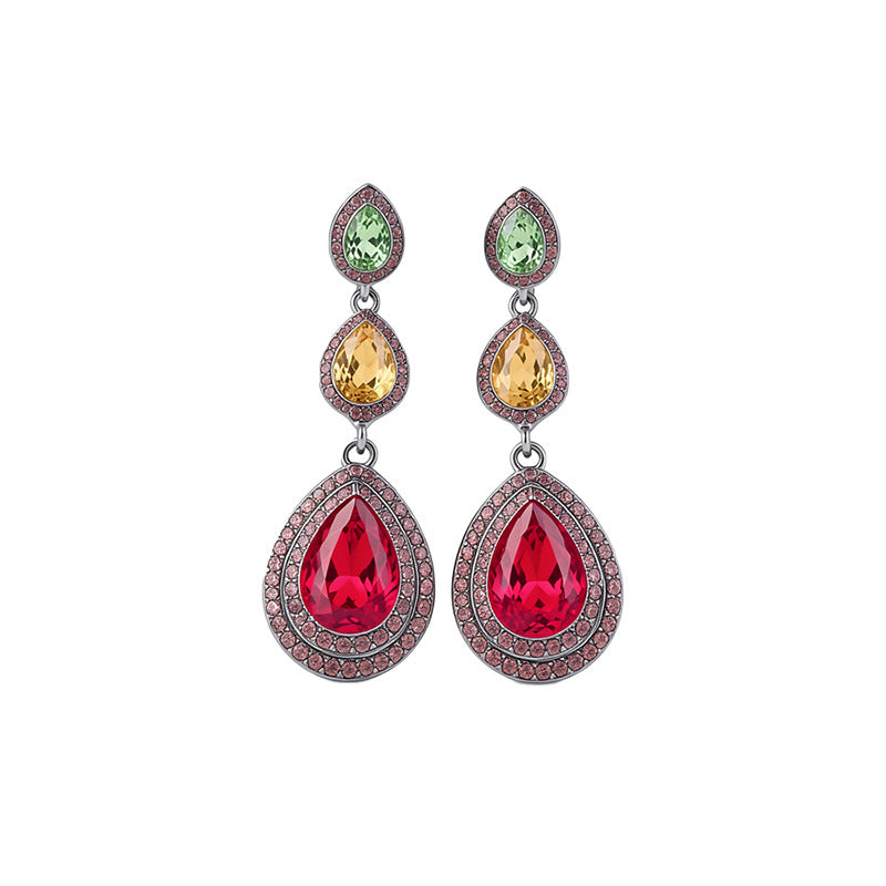 Water Drop Rhinestone Tassel Pendant Stud Earrings For Women,Palace Style Heavy Craft Exaggerated Fashion Jewelry