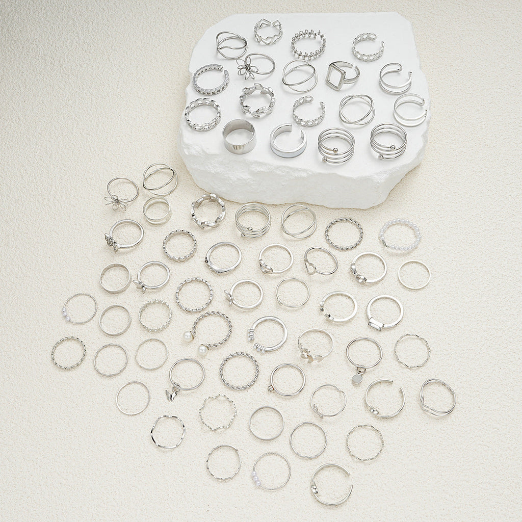 Simple Flower And Butterfly Spiral Ring 66-Piece Set