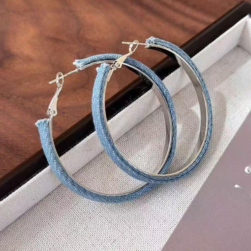 2026 Denim Hoop Earrings European Style Bold Stage Jewelry