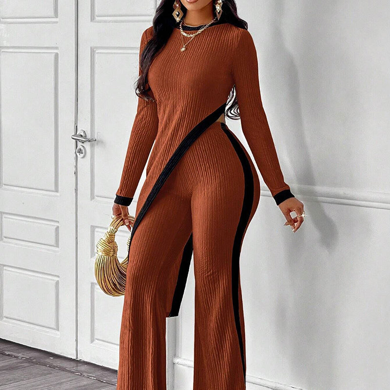 Women’s Asymmetrical Two-Piece Long Sleeve Top and Pants Set - Image 4