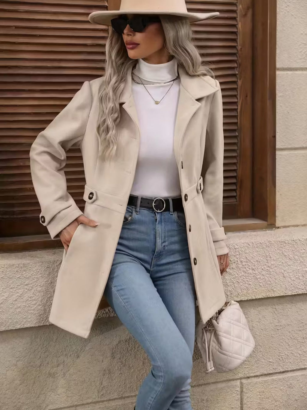 Women's Elegant Woolen Coat – Slim Fit