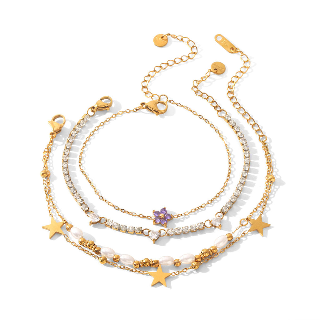 Resort-style 18K Gold Stainless Steel Zircon Bracelet