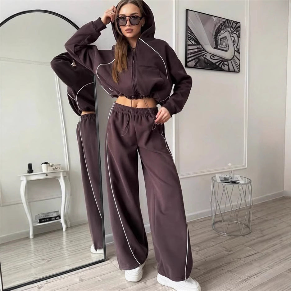 Women’s Solid Color Hooded Zip Up Jacket and Jogger Set - Image 4