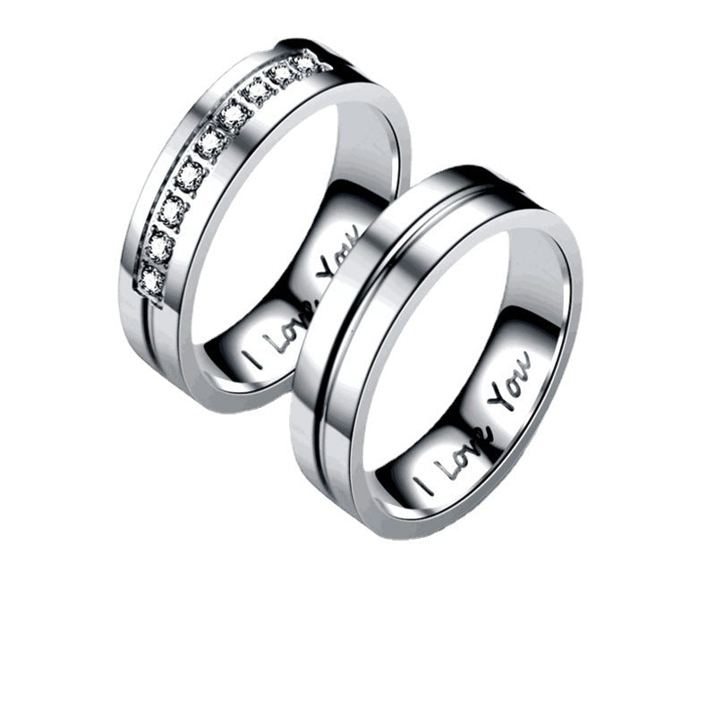 U-Shaped Stainless Steel Couple Ring with Diamond-Studded Accents
