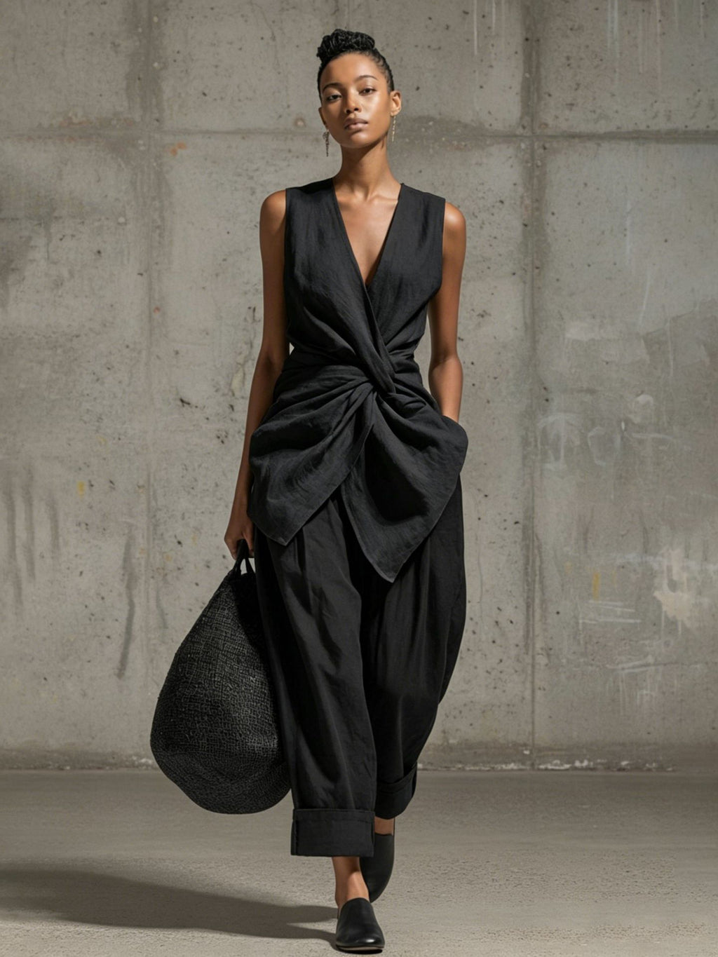 Women's Tie-Front V-Neck Sleeveless Top and Wide-Leg Pants Set - Image 6