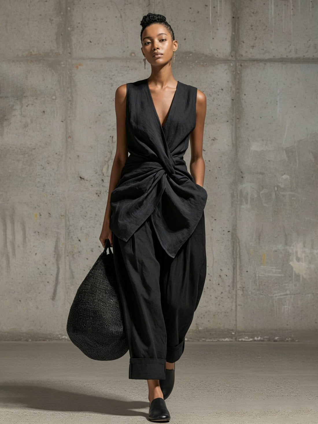 Women's Tie-Front V-Neck Sleeveless Top and Wide-Leg Pants Set - Image 6