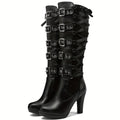 Platform Punk Tall Goth Buckled KneeHigh Boots