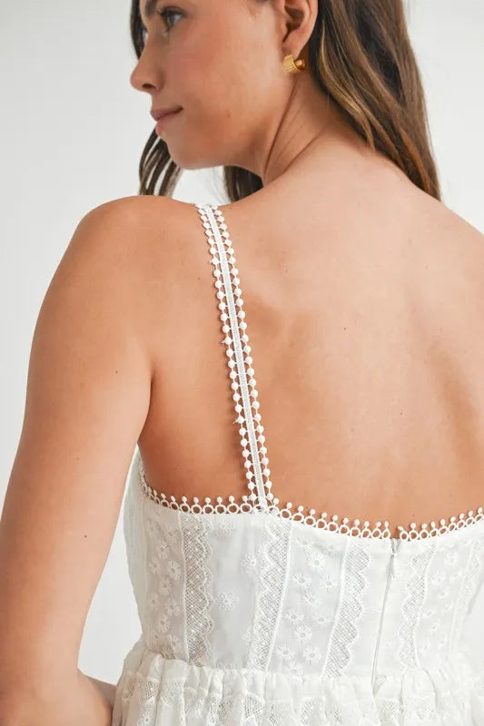 White Eyelet Lace Babydoll Mini Cami Dress
