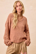 BiBi Chunky Knit Sweater with Flower Detail Sleeves