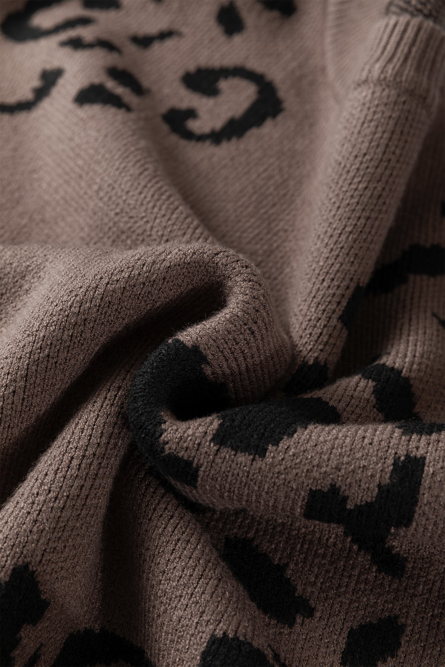 Camel Asymmetric Leopard Print Drop Shoulder Sweater