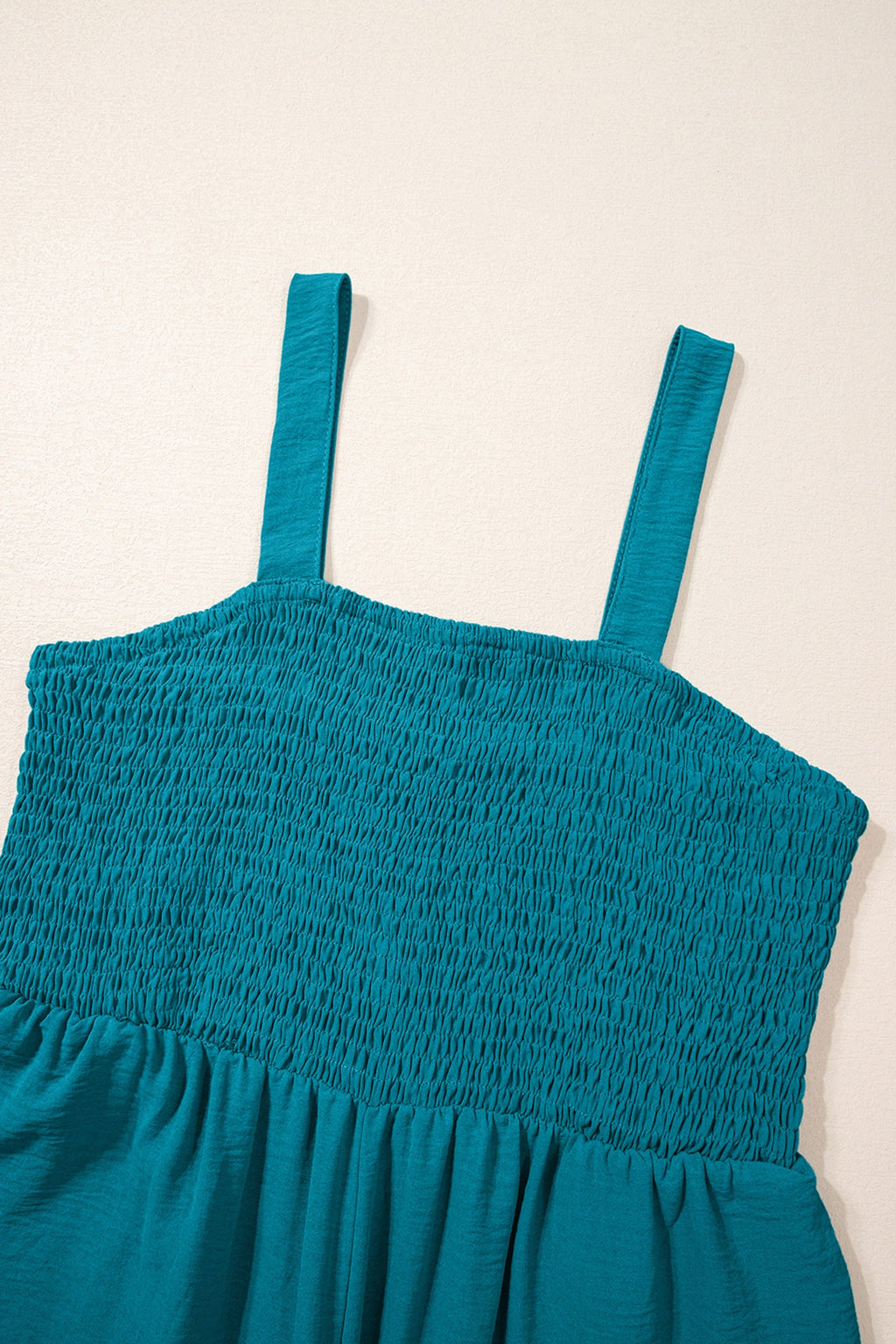 Solid Smocked Square Neck Sleeveless Wide Leg Jumpsuit