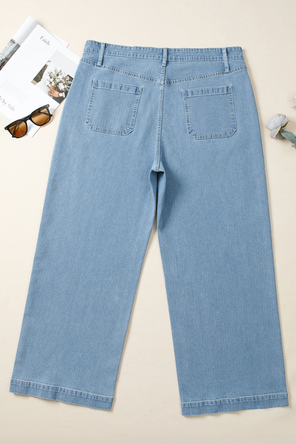 Plus Size Denim Textured Patch Pocket Jeans