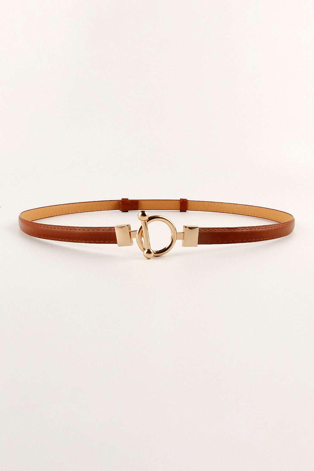 Toggle Buckle Skinny PU Belt | Brown & Gold