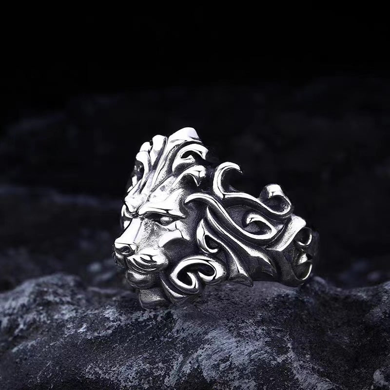 Majestic Lion Silver-Plated Adjustable Mens Ring