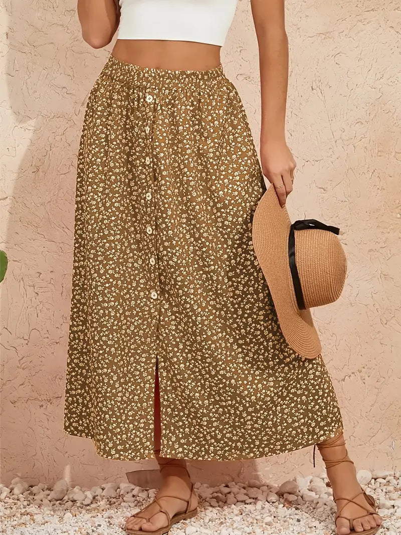 Bohemian Floral Print A-Line Skirt with Self-Tie Waist