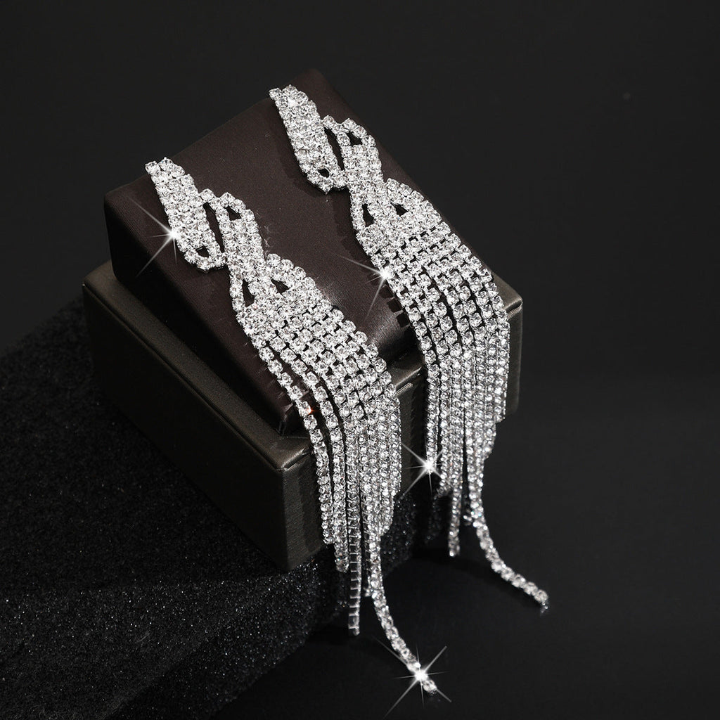 Yiwu Cross-Border Long Tassel Earrings Bride Wedding Dinner Earrings Jewelry Wedding Daily Wear Shiny