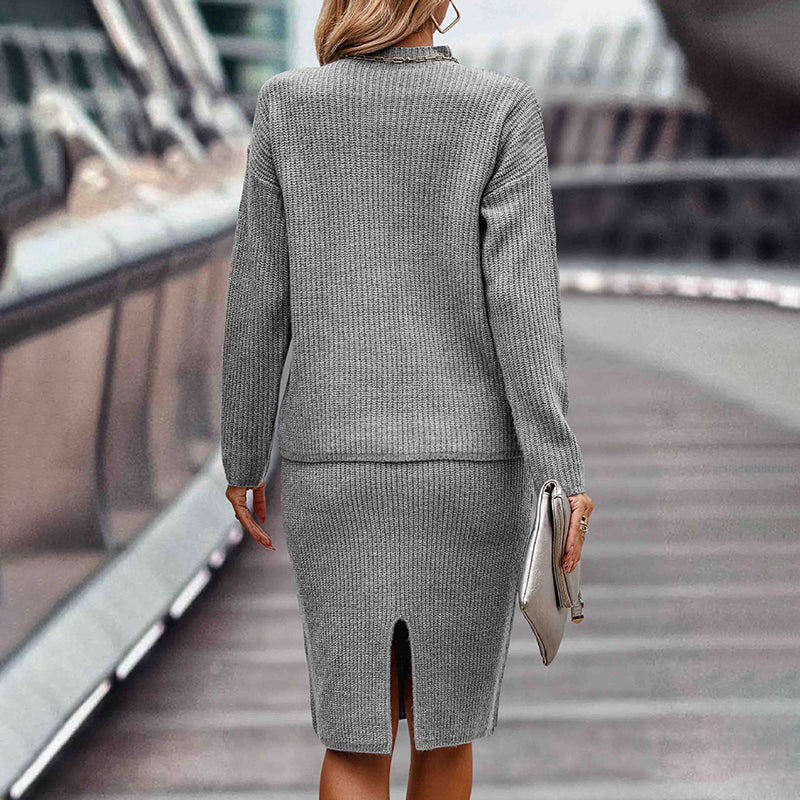 Women's Ribbed Knit Pullover Sweater and Bodycon Midi Skirt Set - Image 2