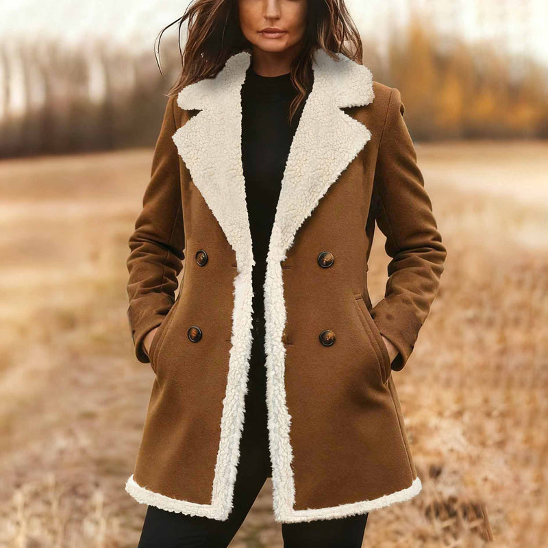 Women's Suede-Look Trench Coat with Fleece Lining and Lapel - Image 4
