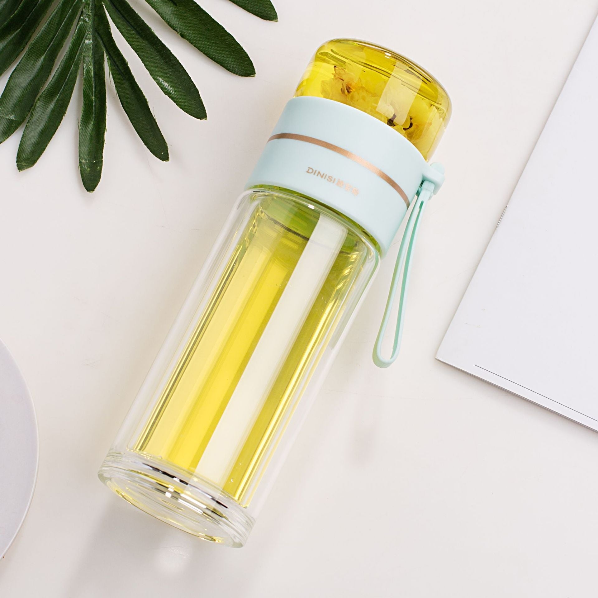 Double Wall Glass Tea Infuser Bottle with Leakproof Filter