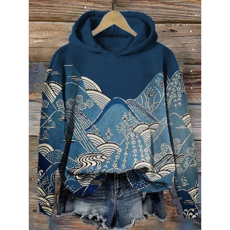 Women Printed Hooded Long Sleeve Graphic Pullover Sweatshirt - Image 5