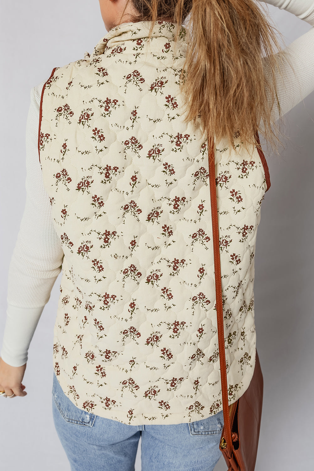 Floral Zip-Up Quilted Vest
