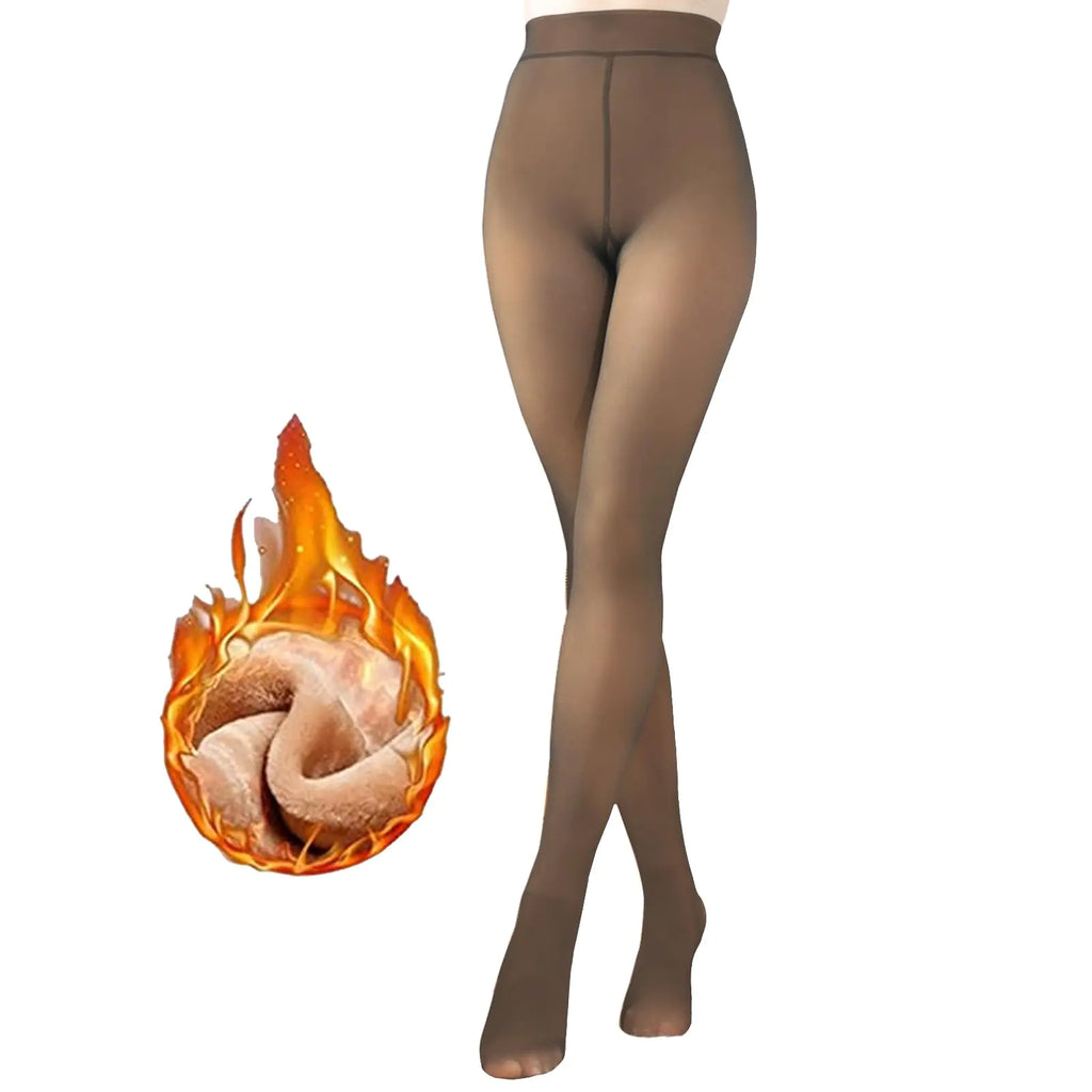 G&Y Fleece Lined Tights for Women -Therma Leggings Opaque Warm Winter Pantyhose (BrownS-M)