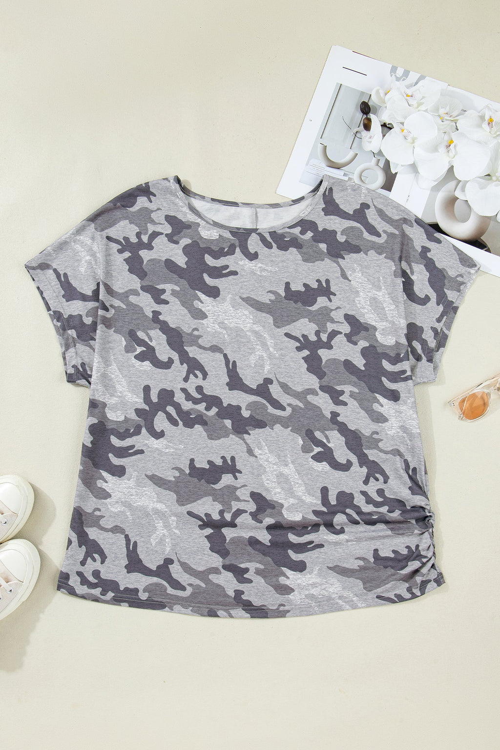 Grey Camo Print Short Sleeve Crew Neck T-Shirt - Image 2