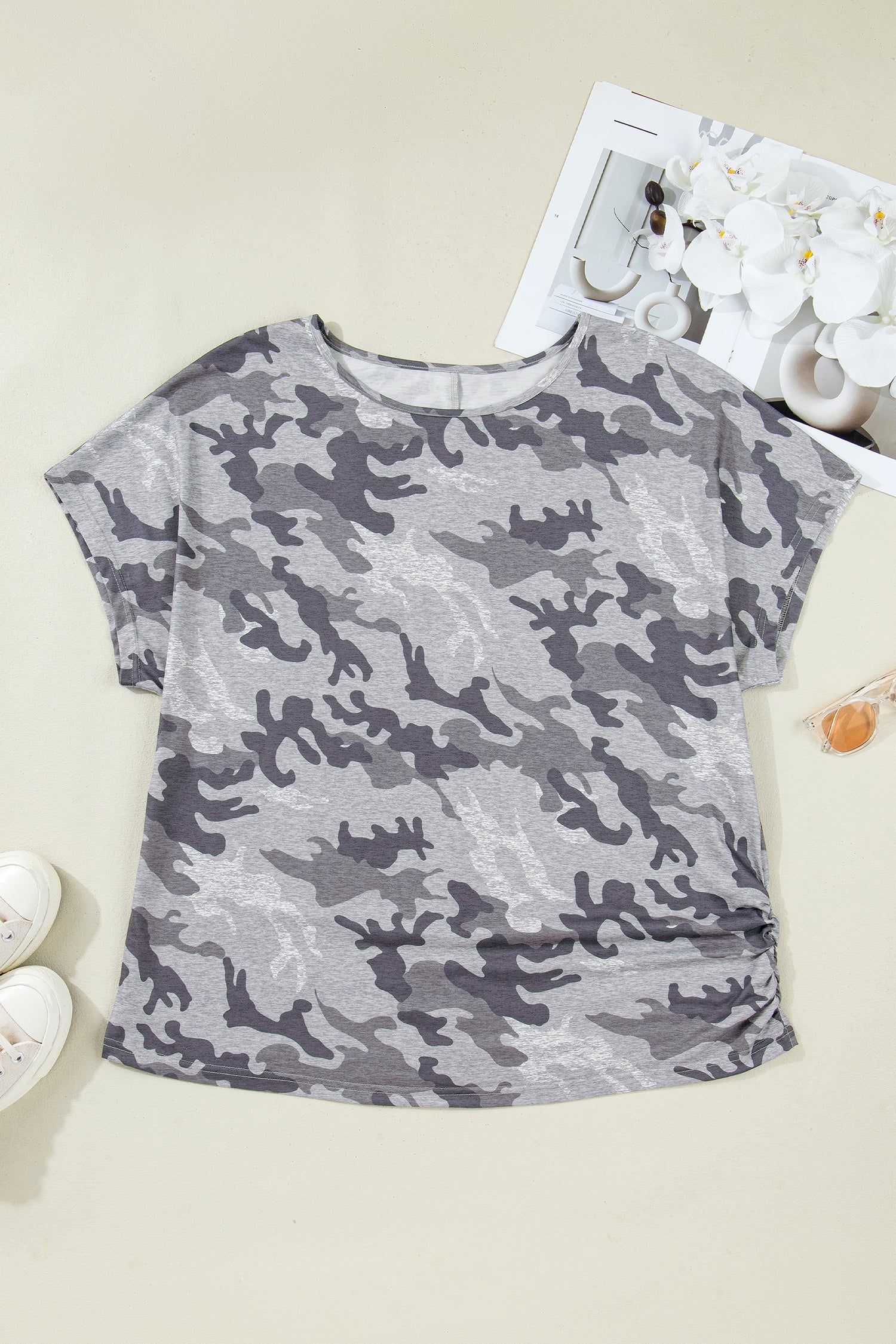 Grey Camo Print Short Sleeve Crew Neck T-Shirt - Image 2