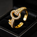 New Trendy Minimalist Textured Micro Pave Zircon Key Ring, Light Luxury Niche Elegant Versatile High Sense Adjustable Finger Ring