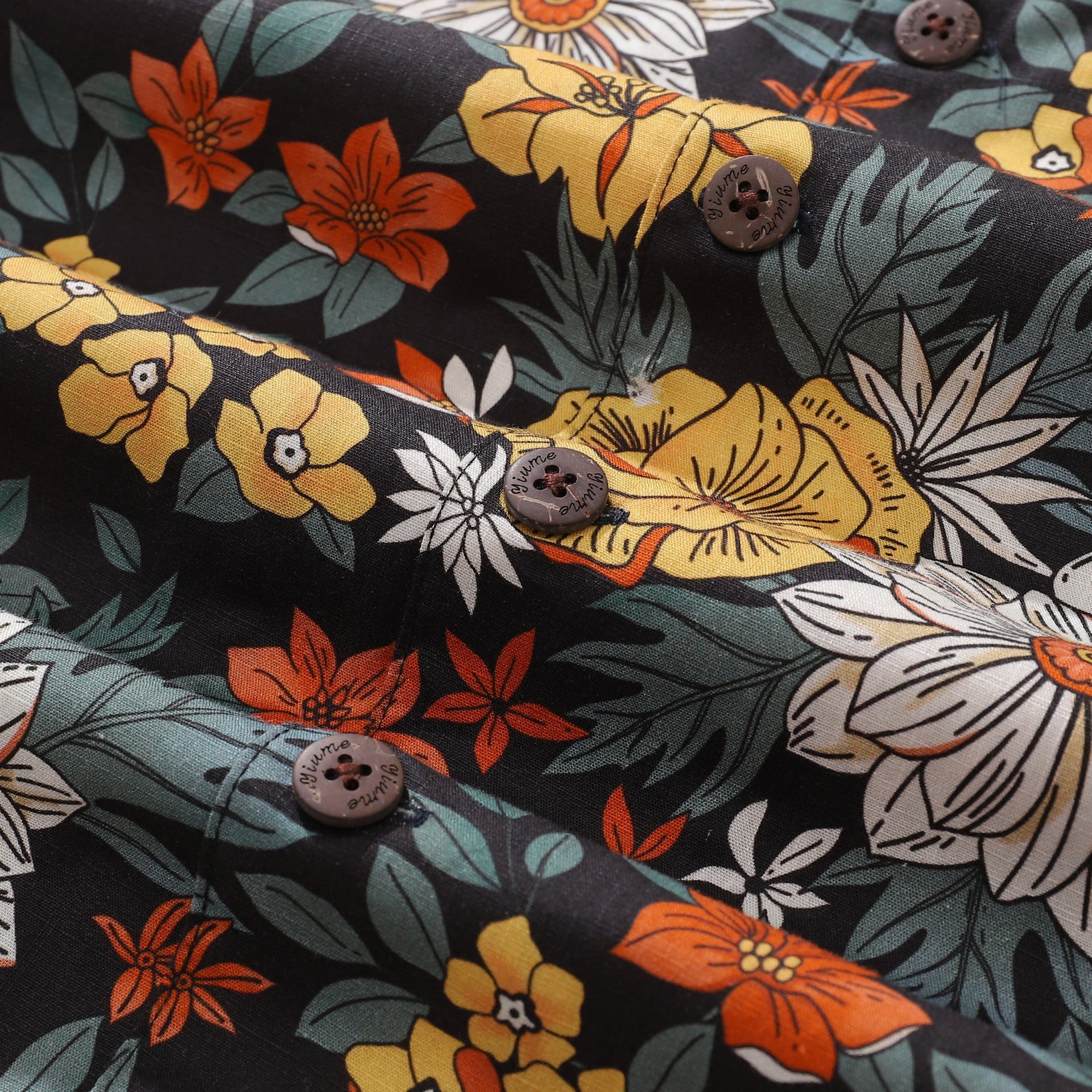 Autumn Garden Print Short Sleeve 100% Cotton Camp Collar Shirt