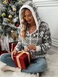 Drawstring Snowflake Zip Up Hooded Jacket | Polyester