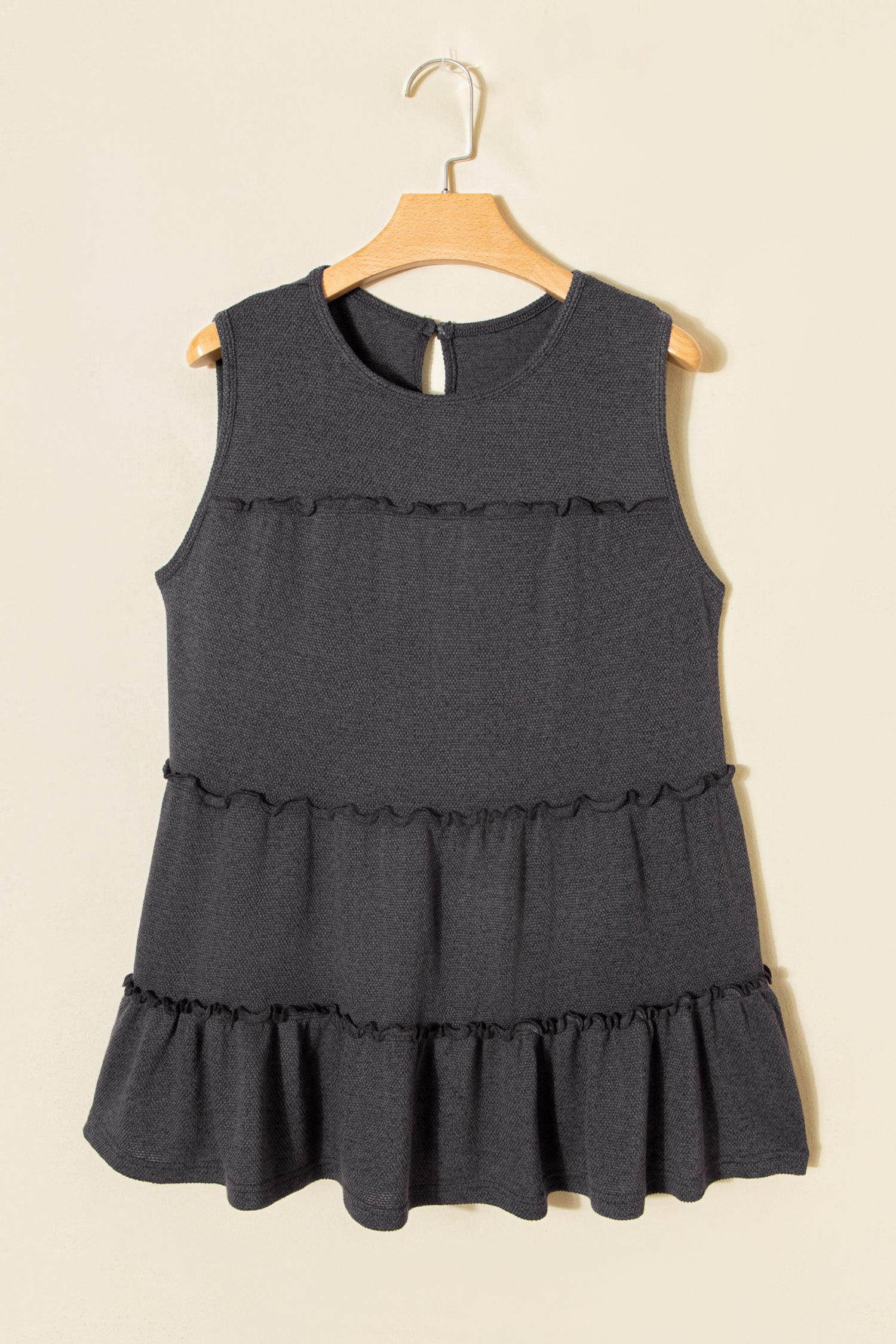 Dark Grey Tiered Frill Trim A-Line Tank Top