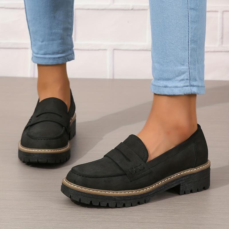 Women Thick-Sole Solid Color Loafers Trendy Chunky Flats